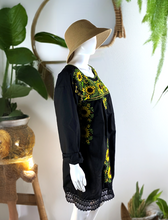 Load image into Gallery viewer, Embroidered Mexican Tunic/Dress with Sunflowers Design (Size L)