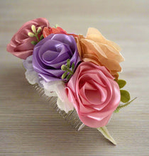 Load image into Gallery viewer, Peineta Con Rosas/Ornamental Comb With Ribbon Roses/ Mexican Hair Piece/Hand-Made