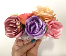 Load image into Gallery viewer, Peineta Con Rosas/Ornamental Comb With Ribbon Roses/ Mexican Hair Piece/Hand-Made