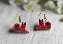 Load image into Gallery viewer, Hand-Made Pink Cat Alebrije Earrings in Small Palm Box