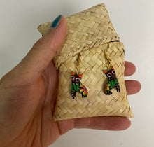 Load image into Gallery viewer, Hand-Made  Tiny Cat Alebrije Earrings in Small Palm Box