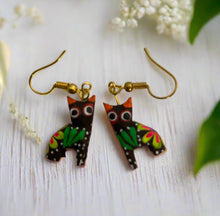 Load image into Gallery viewer, Hand-Made  Tiny Cat Alebrije Earrings in Small Palm Box