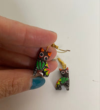 Load image into Gallery viewer, Hand-Made  Tiny Cat Alebrije Earrings in Small Palm Box