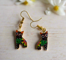 Load image into Gallery viewer, Hand-Made  Tiny Cat Alebrije Earrings in Small Palm Box