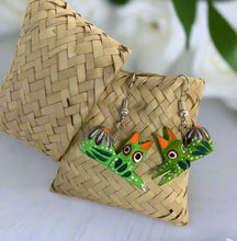 Load image into Gallery viewer, Hand-Made Lime Green Cat Alebrije Earrings in Small Palm Box