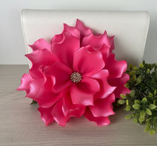 Load image into Gallery viewer, Hand-Made Mexican Ribbon Flower Hair Clip With Rhinestone Accent