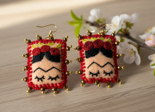 Load image into Gallery viewer, Beautiful Hand-Made Embroidered Frida Kahlo Earrings