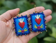 Load image into Gallery viewer, Beautiful Embroidered Sacred Heart Earrings Scapulary Milagro Style