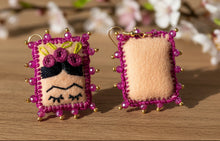Load image into Gallery viewer, Beautiful Hand-Made Embroidered Frida Kahlo Earrings