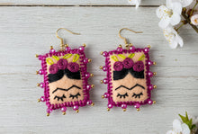 Load image into Gallery viewer, Beautiful Hand-Made Embroidered Frida Kahlo Earrings