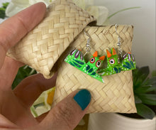 Load image into Gallery viewer, Hand-Made Lime Green Cat Alebrije Earrings in Small Palm Box