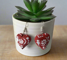 Load image into Gallery viewer, Beautiful Heart-Shaped Alebrije Earrings/Red/Otomi Design