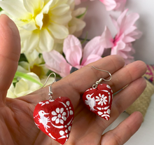 Load image into Gallery viewer, Beautiful Heart-Shaped Alebrije Earrings/Red/Otomi Design