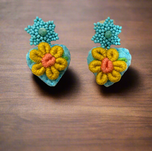 Load image into Gallery viewer, Hand-Made Mexican Huichol Sweetheart "Amorcito" Earrings