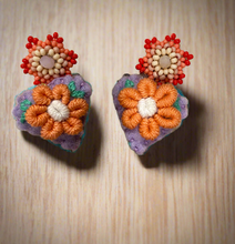 Load image into Gallery viewer, Hand-Made Mexican Huichol Sweetheart "Amorcito" Earrings
