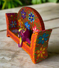 Load image into Gallery viewer, Beautiful Hand-Made Authentic Mexican Alebrije - Cat on Sofa - Red/Orange