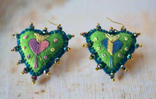 Load image into Gallery viewer, Hand-Made Embroidered Sacred Heart Earrings