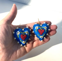 Load image into Gallery viewer, Hand-Made Embroidered Sacred Heart Earrings