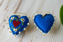 Load image into Gallery viewer, Hand-Made Embroidered Sacred Heart Earrings