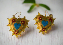 Load image into Gallery viewer, Hand-Made Embroidered Sacred Heart Earrings