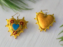 Load image into Gallery viewer, Hand-Made Embroidered Sacred Heart Earrings