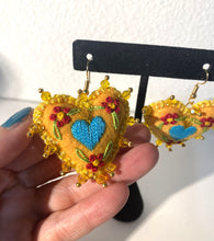 Load image into Gallery viewer, Hand-Made Embroidered Sacred Heart Earrings
