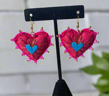 Load image into Gallery viewer, Hand-Made Embroidered Sacred Heart Earrings