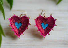 Load image into Gallery viewer, Hand-Made Embroidered Sacred Heart Earrings