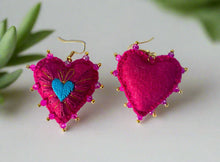 Load image into Gallery viewer, Hand-Made Embroidered Sacred Heart Earrings