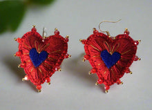 Load image into Gallery viewer, Hand-Made Embroidered Sacred Heart Earrings
