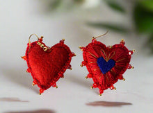 Load image into Gallery viewer, Hand-Made Embroidered Sacred Heart Earrings