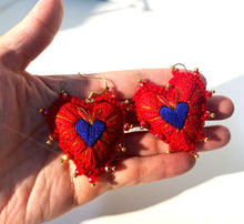 Load image into Gallery viewer, Hand-Made Embroidered Sacred Heart Earrings