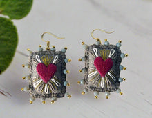 Load image into Gallery viewer, Beautiful Embroidered Sacred Heart Earrings Scapulary Milagro Style