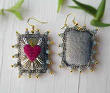 Load image into Gallery viewer, Beautiful Embroidered Sacred Heart Earrings Scapulary Milagro Style