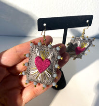 Load image into Gallery viewer, Beautiful Embroidered Sacred Heart Earrings Scapulary Milagro Style