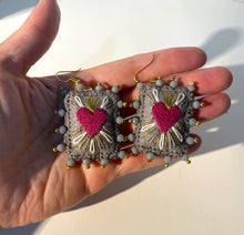 Load image into Gallery viewer, Beautiful Embroidered Sacred Heart Earrings Scapulary Milagro Style