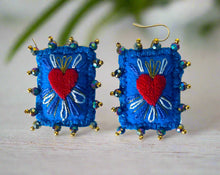 Load image into Gallery viewer, Beautiful Embroidered Sacred Heart Earrings Scapulary Milagro Style