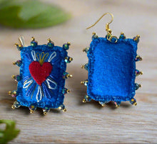 Load image into Gallery viewer, Beautiful Embroidered Sacred Heart Earrings Scapulary Milagro Style