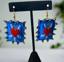 Load image into Gallery viewer, Beautiful Embroidered Sacred Heart Earrings Scapulary Milagro Style