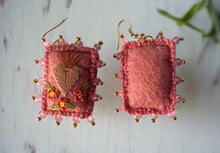 Load image into Gallery viewer, Beautiful Embroidered Sacred Heart Earrings Scapulary Milagro Style