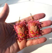 Load image into Gallery viewer, Beautiful Embroidered Sacred Heart Earrings Scapulary Milagro Style
