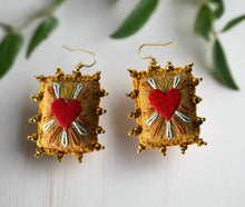 Load image into Gallery viewer, Beautiful Embroidered Sacred Heart Earrings Scapulary Milagro Style