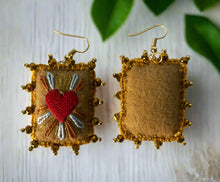 Load image into Gallery viewer, Beautiful Embroidered Sacred Heart Earrings Scapulary Milagro Style