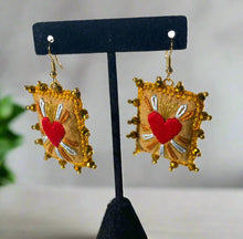 Load image into Gallery viewer, Beautiful Embroidered Sacred Heart Earrings Scapulary Milagro Style