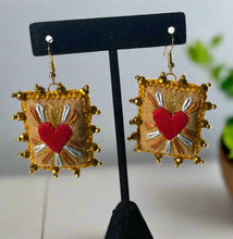 Load image into Gallery viewer, Beautiful Embroidered Sacred Heart Earrings Scapulary Milagro Style
