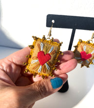 Load image into Gallery viewer, Beautiful Embroidered Sacred Heart Earrings Scapulary Milagro Style