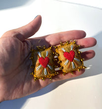 Load image into Gallery viewer, Beautiful Embroidered Sacred Heart Earrings Scapulary Milagro Style