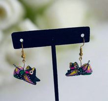 Load image into Gallery viewer, Hand-Made Black Cat Alebrije Earrings in Small Palm Box