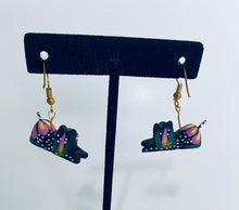 Load image into Gallery viewer, Hand-Made Black Cat Alebrije Earrings in Small Palm Box
