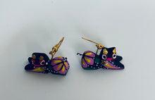 Load image into Gallery viewer, Hand-Made Black Cat Alebrije Earrings in Small Palm Box